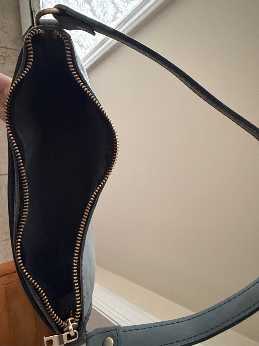Portland Leather Dark Navy Shoulder Bag with Gold Hardware - Picture 5 of 5
